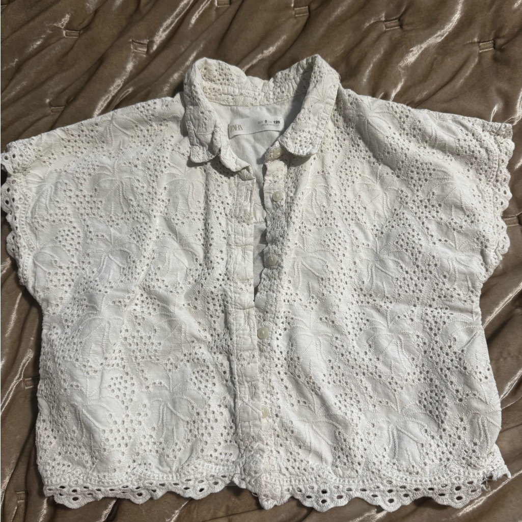 Zara White Eyelet Lace Girl’s Top